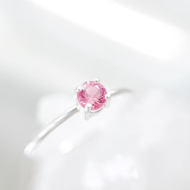 / 薄桜 / 圓形粉紅碧璽925純銀戒指