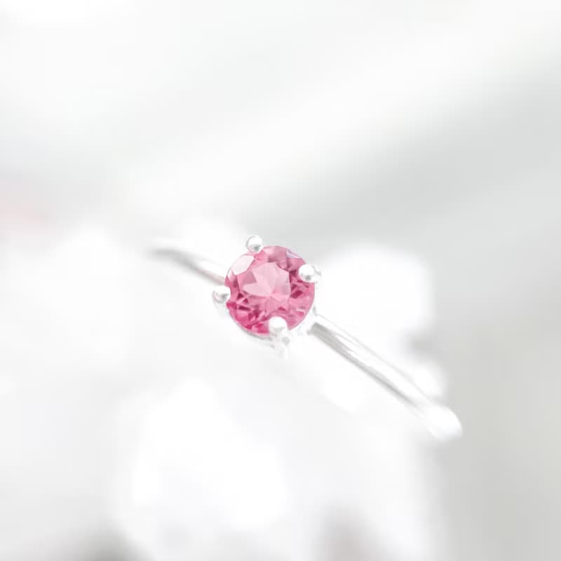 / 薄桜 / 圓形粉紅碧璽925純銀戒指