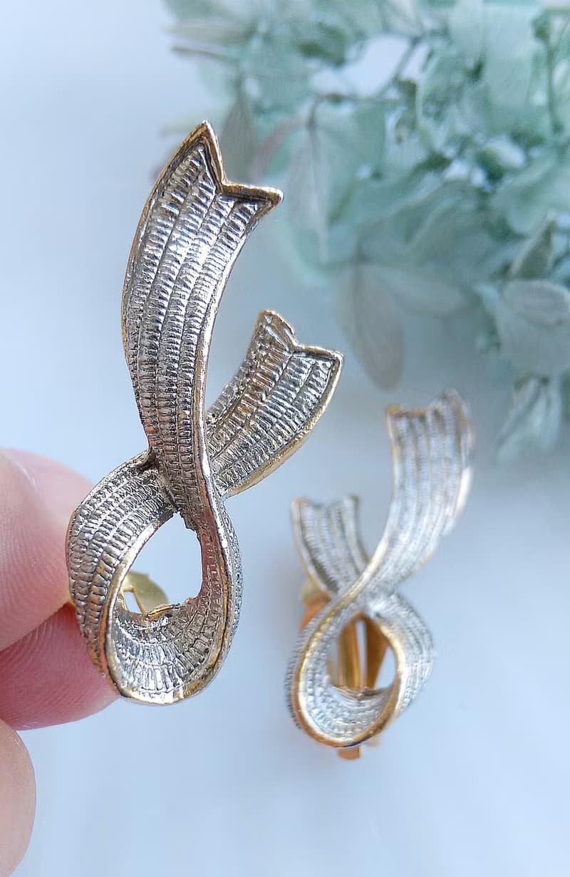 Vintage Jewelry 西洋古董飾品 精緻銀絲緞帶 夾式耳環