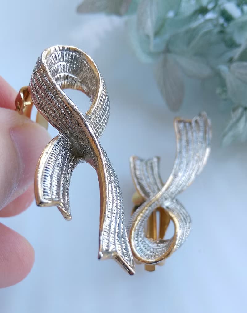 Vintage Jewelry 西洋古董飾品 精緻銀絲緞帶 夾式耳環