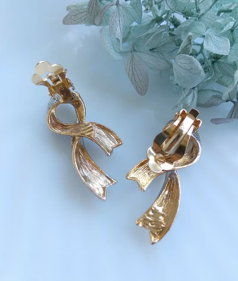 Vintage Jewelry 西洋古董飾品 精緻銀絲緞帶 夾式耳環