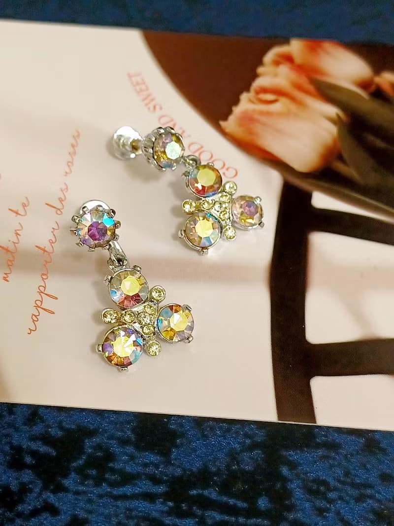 vintage jewelry  古董極光萊茵垂墜三稜夾式耳環
