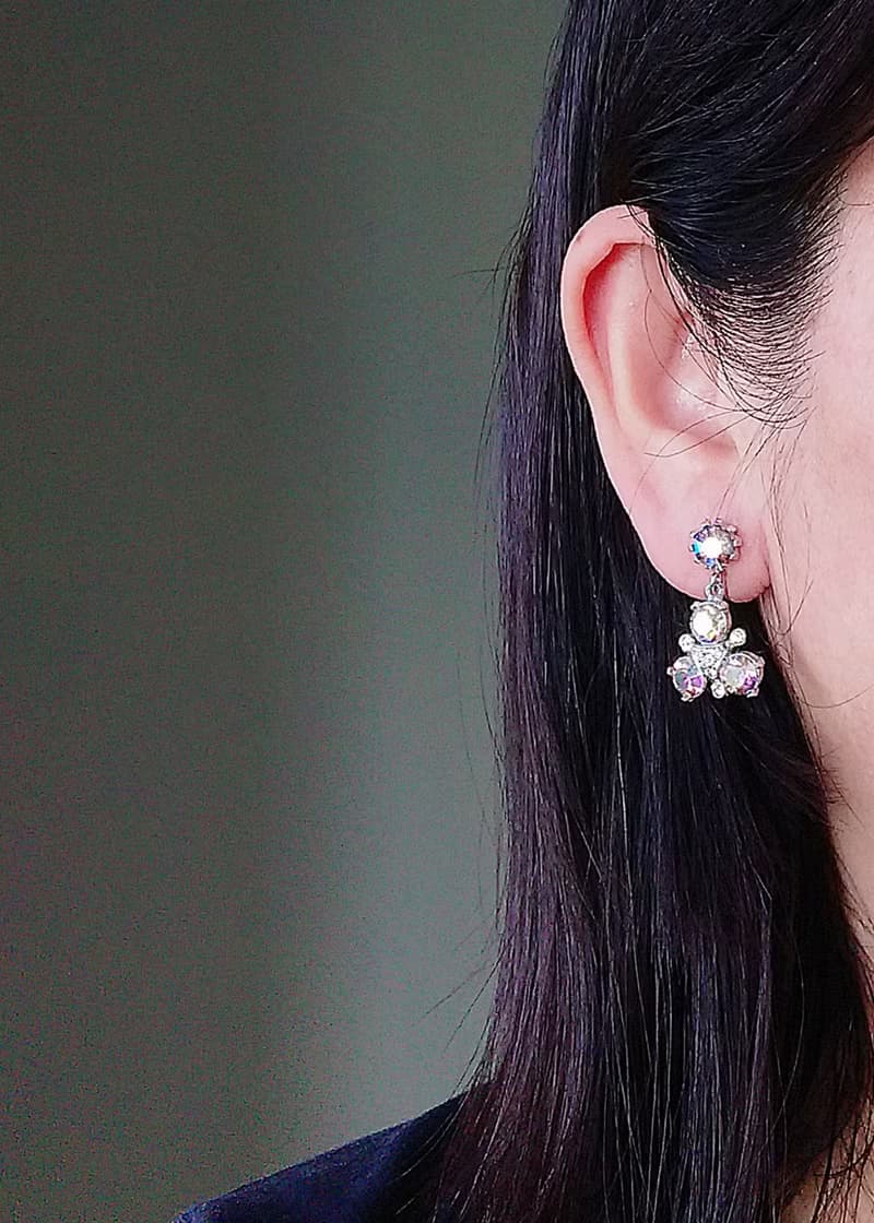 vintage jewelry  古董極光萊茵垂墜三稜夾式耳環