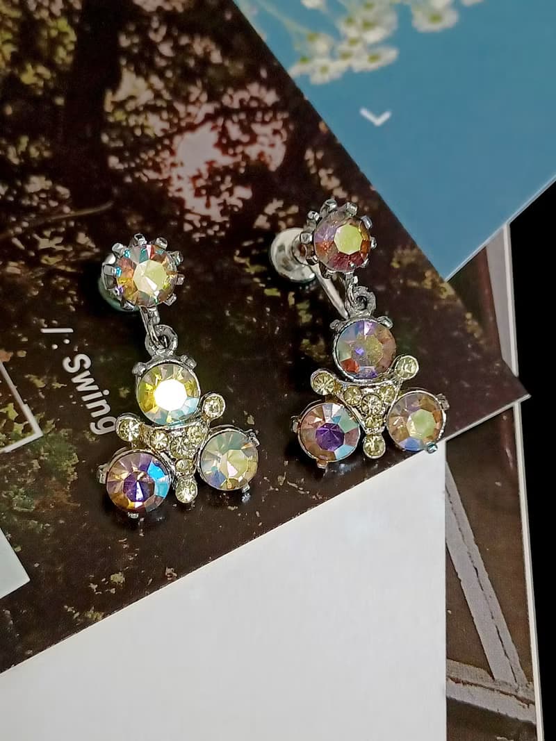 vintage jewelry  古董極光萊茵垂墜三稜夾式耳環