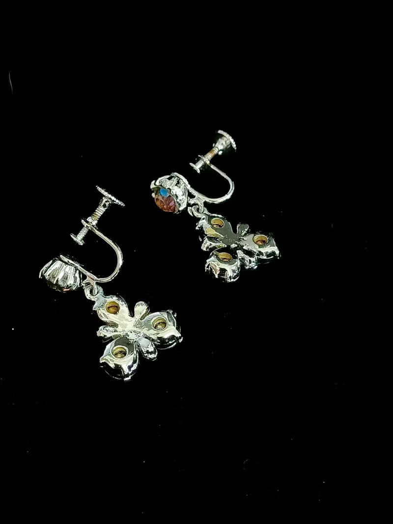 vintage jewelry  古董極光萊茵垂墜三稜夾式耳環