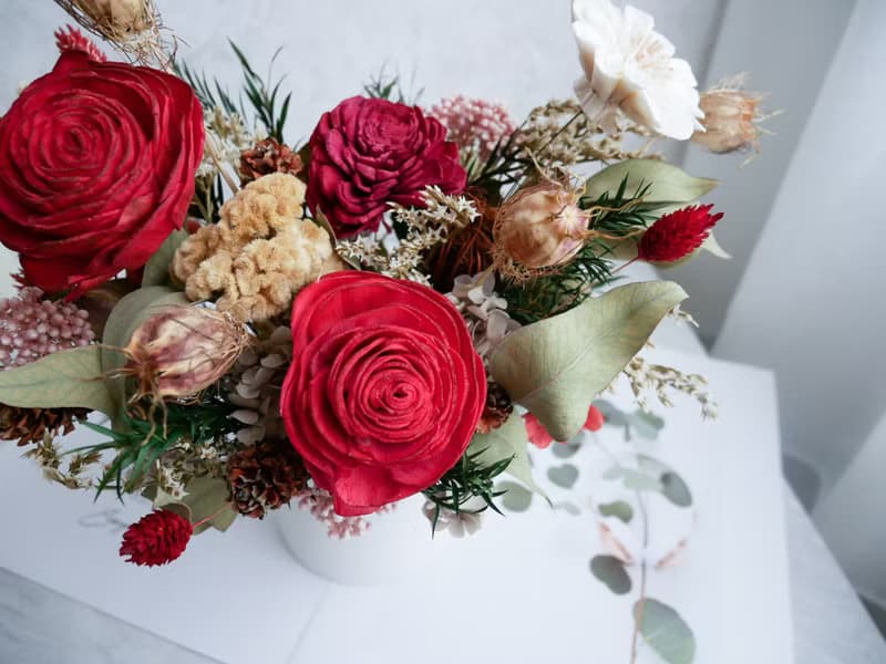 圓盆中大型乾燥花盆花【春紅凝香】開幕/新居落成/喬遷