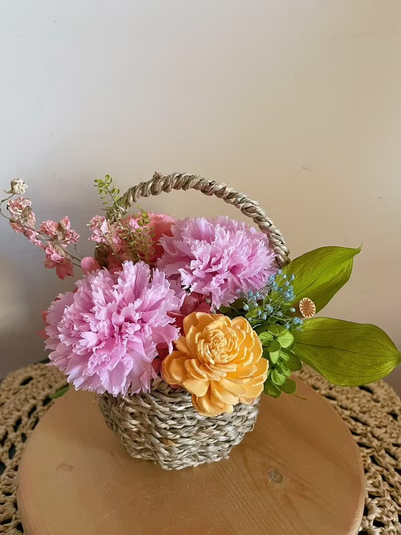 【永生花禮】粉色康乃馨永生花籃/永生花禮/祝賀花禮