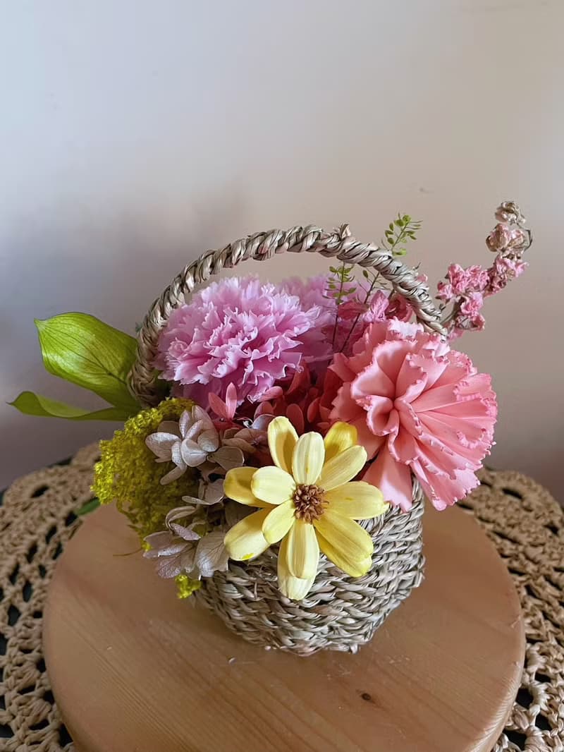 【永生花禮】粉色康乃馨永生花籃/永生花禮/祝賀花禮