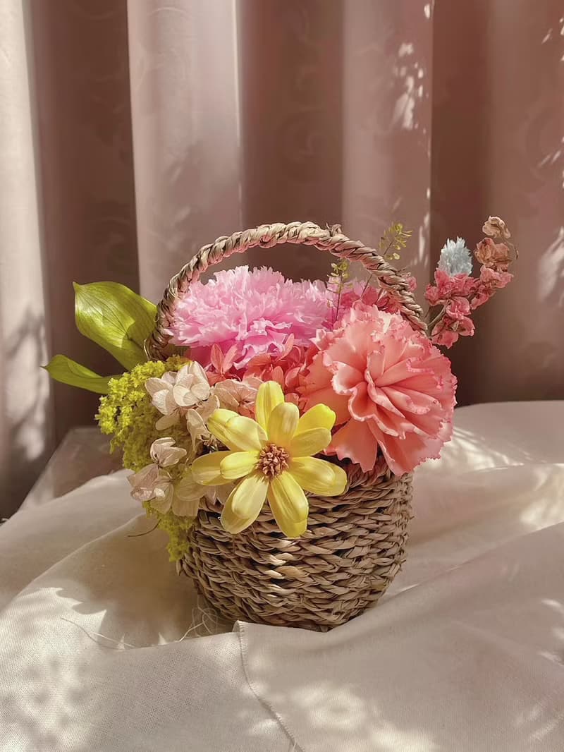 【永生花禮】粉色康乃馨永生花籃/永生花禮/祝賀花禮