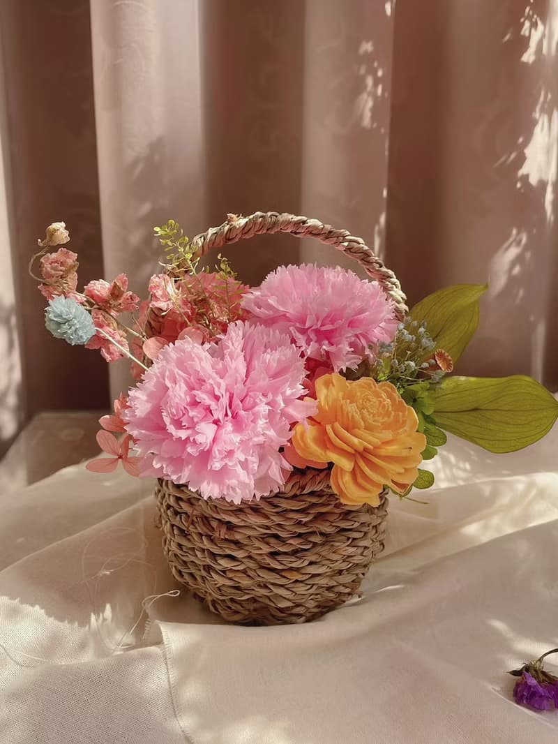 【永生花禮】粉色康乃馨永生花籃/永生花禮/祝賀花禮
