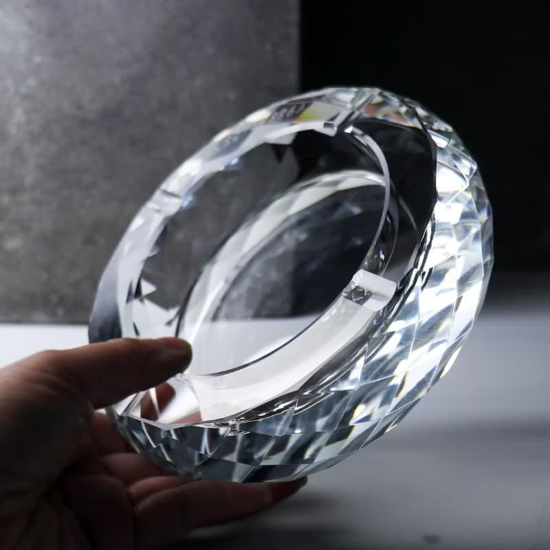 15cm【高階秘書推薦】菱格紋水晶玻璃菸灰缸刻字 長官老闆送禮