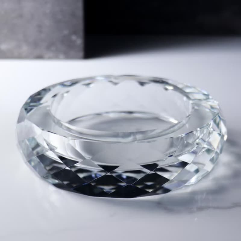 15cm【高階秘書推薦】菱格紋水晶玻璃菸灰缸刻字 長官老闆送禮