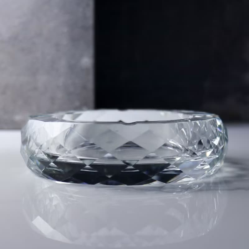 15cm【高階秘書推薦】菱格紋水晶玻璃菸灰缸刻字 長官老闆送禮