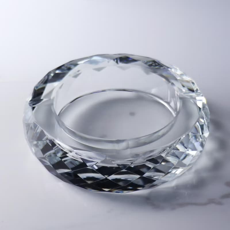 15cm【高階秘書推薦】菱格紋水晶玻璃菸灰缸刻字 長官老闆送禮