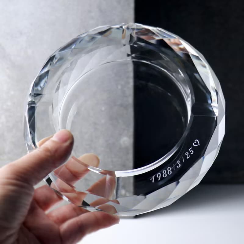 15cm【高階秘書推薦】菱格紋水晶玻璃菸灰缸刻字 長官老闆送禮