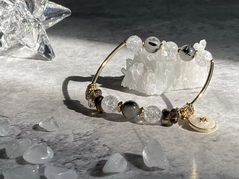 【奧德修斯的勳章。手鍊】黑髮晶、白爆花晶、茶水晶|水晶輕珠寶