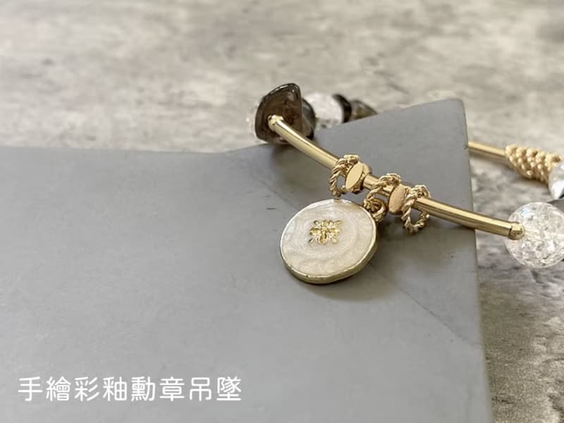 【奧德修斯的勳章。手鍊】黑髮晶、白爆花晶、茶水晶|水晶輕珠寶