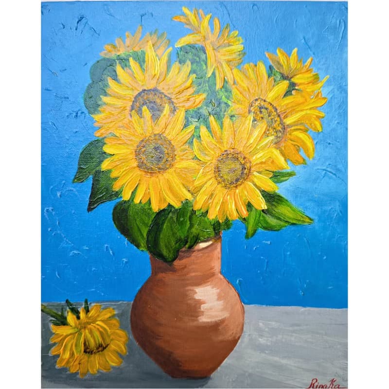 向日葵花束原創牆面花卉靜物藝術作品 作者 RinaArtSK