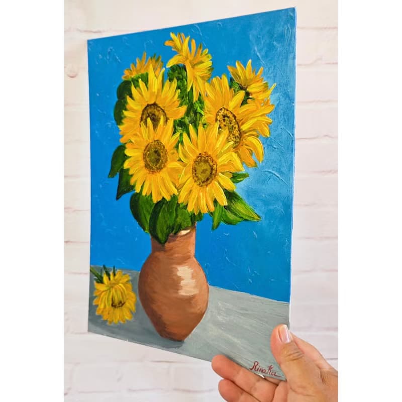 向日葵花束原創牆面花卉靜物藝術作品 作者 RinaArtSK