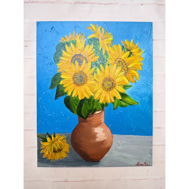 向日葵花束原創牆面花卉靜物藝術作品 作者 RinaArtSK