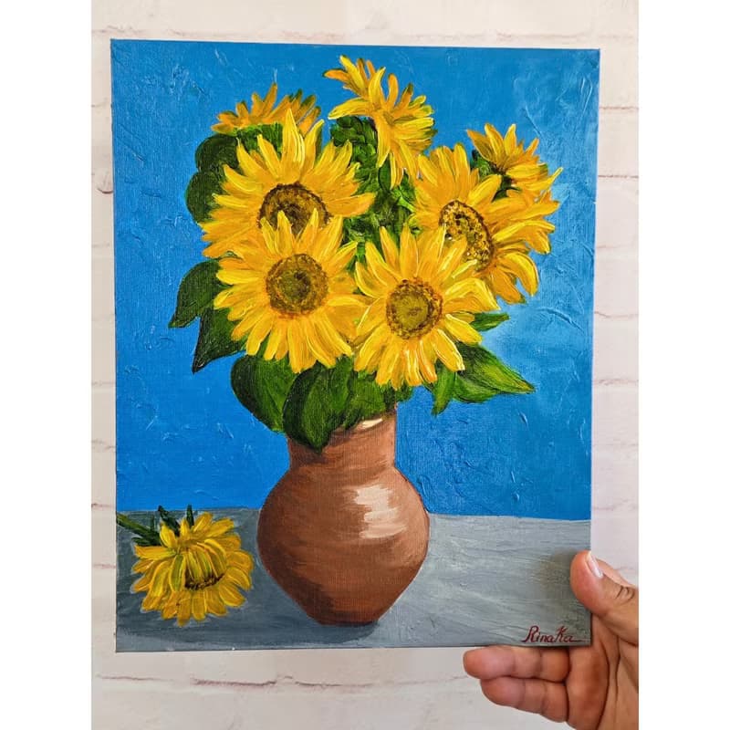 向日葵花束原創牆面花卉靜物藝術作品 作者 RinaArtSK