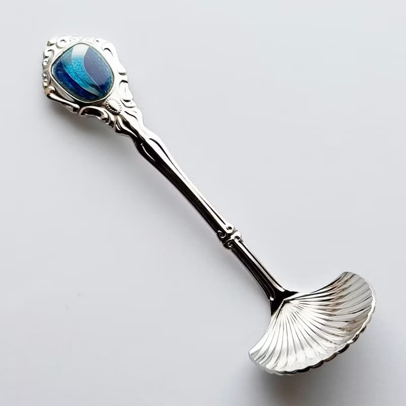 アンティークシュガースプーン【Marine Blue】七宝焼のスプーン 純銀胎有線七宝