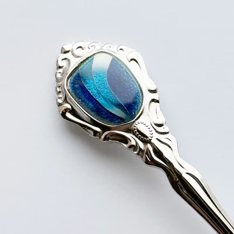 アンティークシュガースプーン【Marine Blue】七宝焼のスプーン 純銀胎有線七宝