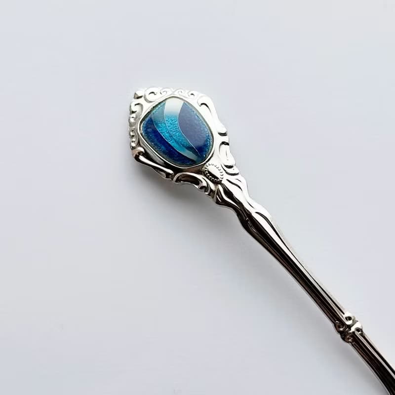アンティークシュガースプーン【Marine Blue】七宝焼のスプーン 純銀胎有線七宝