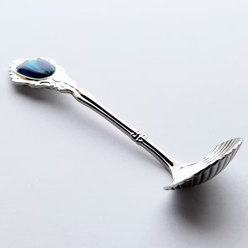 アンティークシュガースプーン【Marine Blue】七宝焼のスプーン 純銀胎有線七宝