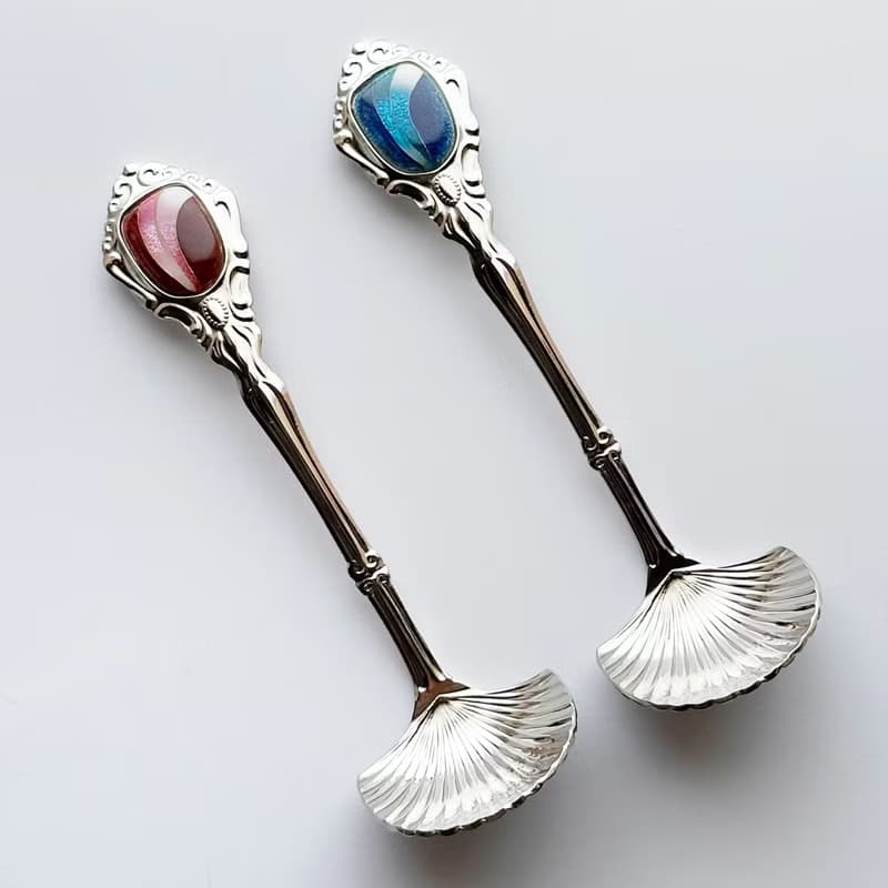 アンティークシュガースプーン【Marine Blue】七宝焼のスプーン 純銀胎有線七宝