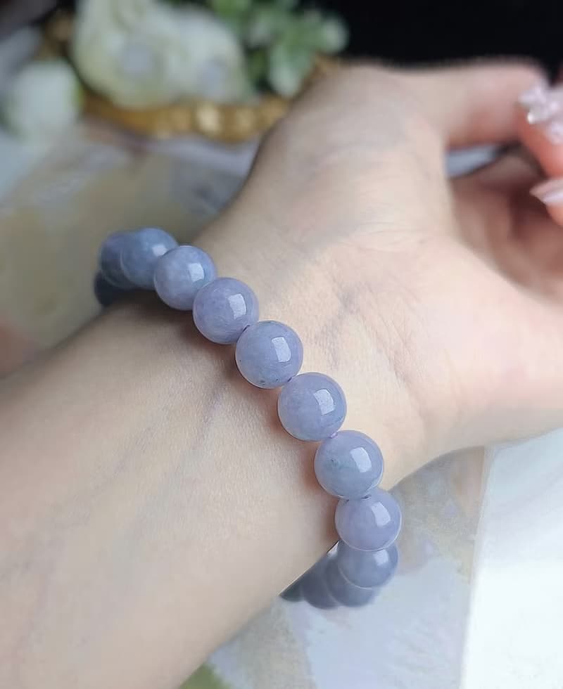 招財•貴人•桃花|夢幻冰濃紫飄藍花大卡珠|緬甸A貨翡翠珠串手串