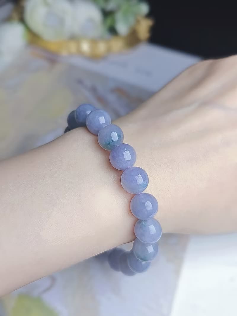 招財•貴人•桃花|夢幻冰濃紫飄藍花大卡珠|緬甸A貨翡翠珠串手串