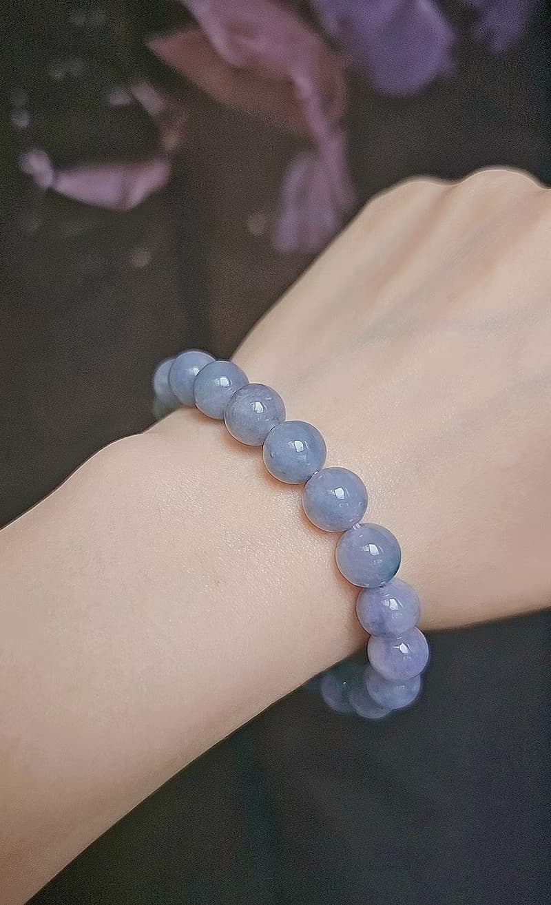 招財•貴人•桃花|夢幻冰濃紫飄藍花大卡珠|緬甸A貨翡翠珠串手串