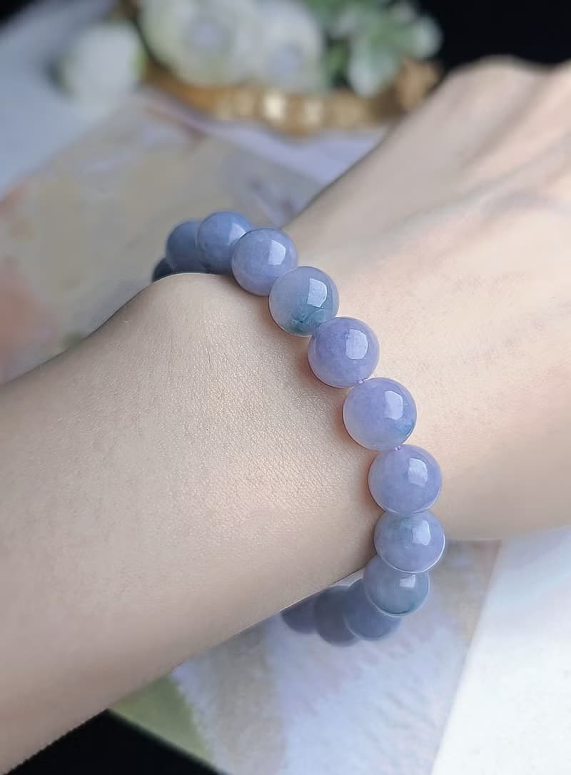 招財•貴人•桃花|夢幻冰濃紫飄藍花大卡珠|緬甸A貨翡翠珠串手串