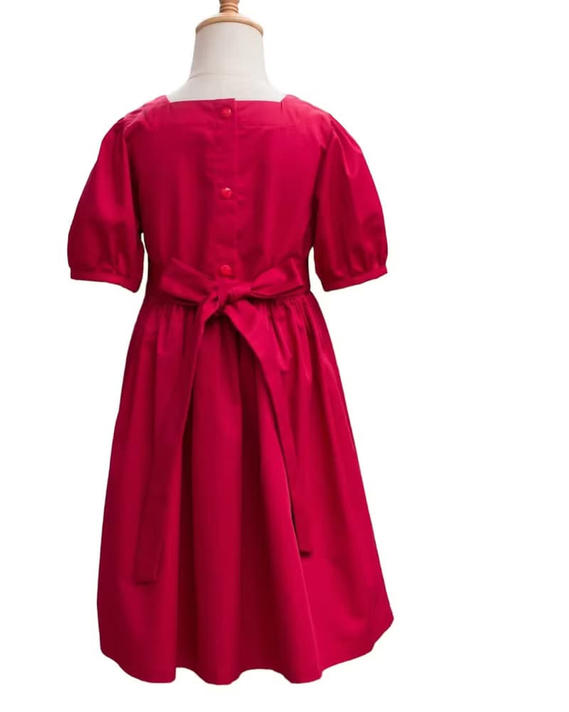 女童紅色復古宮廷風方領泡泡袖手作洋裝禮服