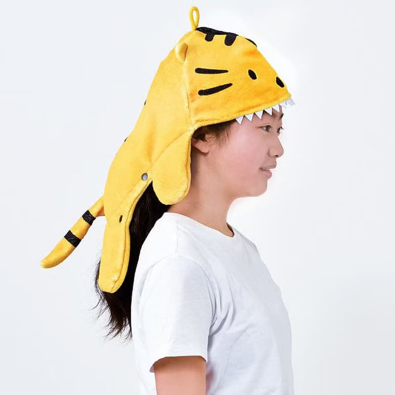 日本Magnets動物造型柔軟立體可懸掛速乾柔軟乾髮帽(黃色大老虎)