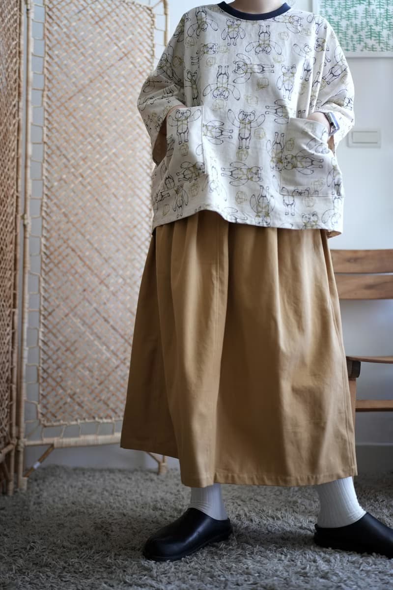 卡其拼接小直筒澎口袋長裙