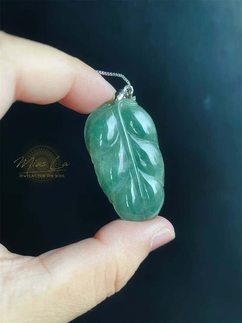 天然緬甸玉翡翠 豆綠雪花棉 葉子 金枝玉葉 項鍊 s925 玉石 禮物