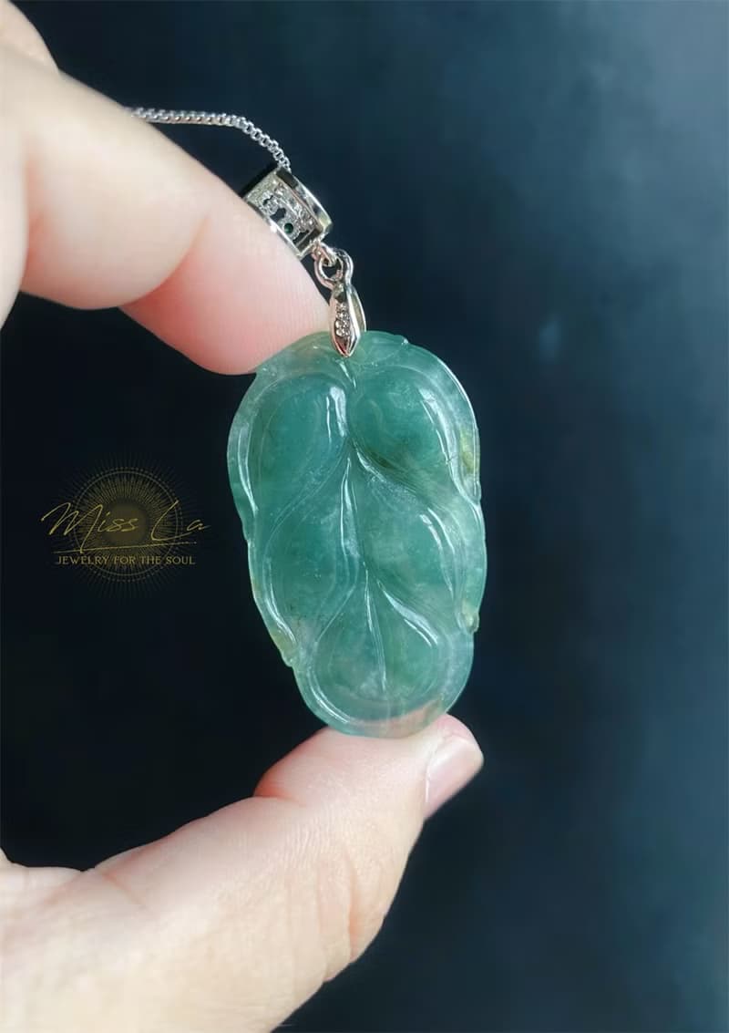 天然緬甸玉翡翠 豆綠雪花棉 葉子 金枝玉葉 項鍊 s925 玉石 禮物