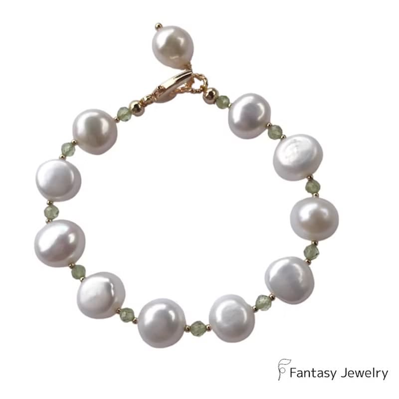 天然橄欖晶綴巴洛克珍珠手鍊