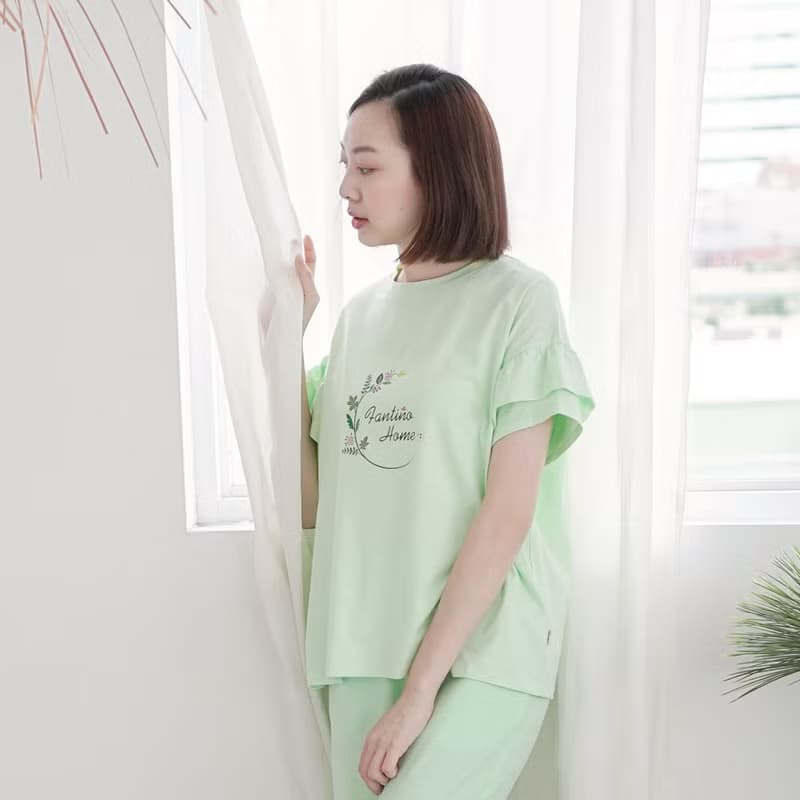MIT有機棉蛋糕袖居家服-綠/禮物