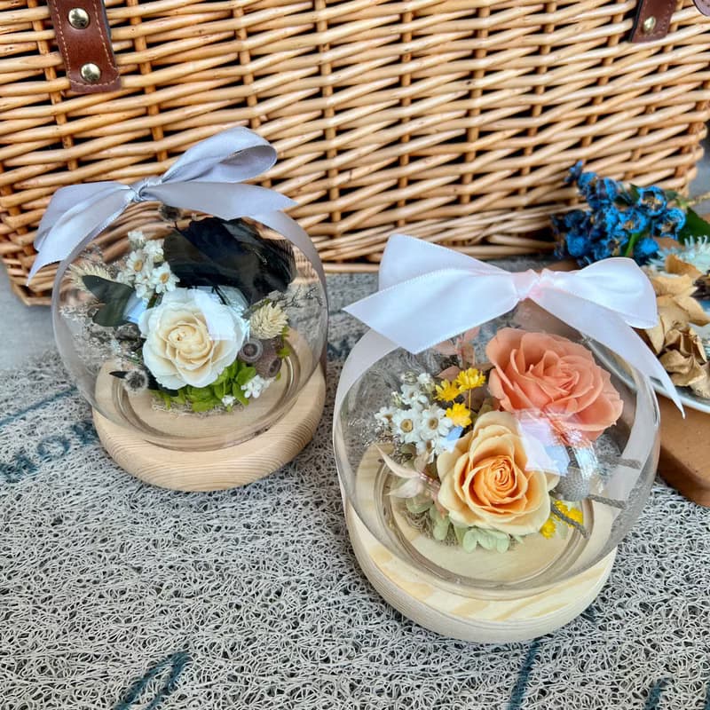 圓球款永生花玻璃小夜燈 情人節禮物