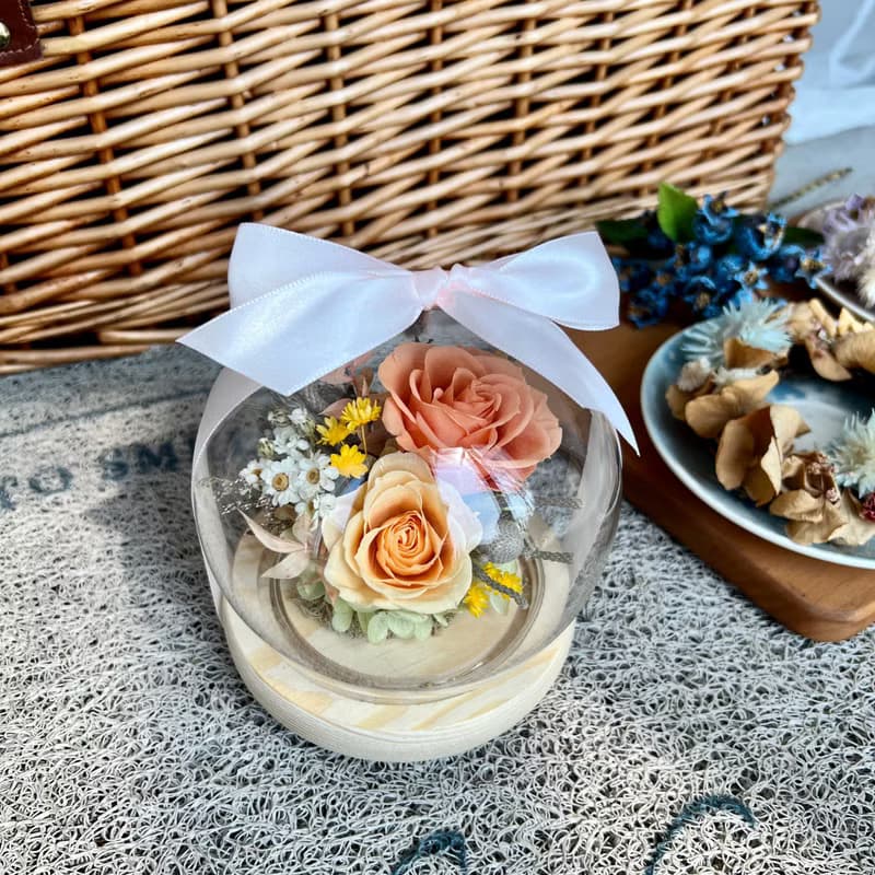 圓球款永生花玻璃小夜燈 情人節禮物