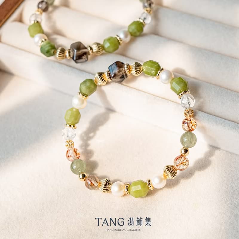 記憶寶盒 手鍊。阿富汗玉 茶晶 綠髮晶 黑金超。舒緩焦慮 招財