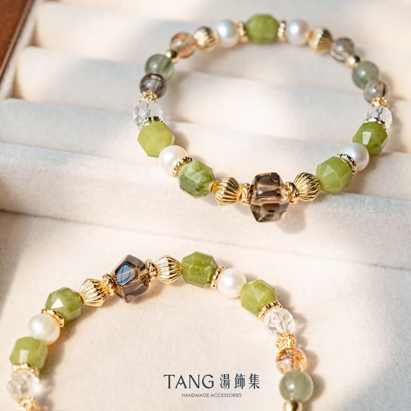記憶寶盒 手鍊。阿富汗玉 茶晶 綠髮晶 黑金超。舒緩焦慮 招財