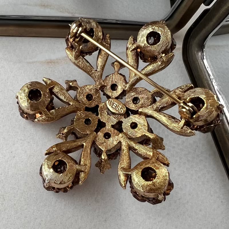 Albert Weiss Vintage Brooch 1960 USA signed weiss cognac brown pin gift idea