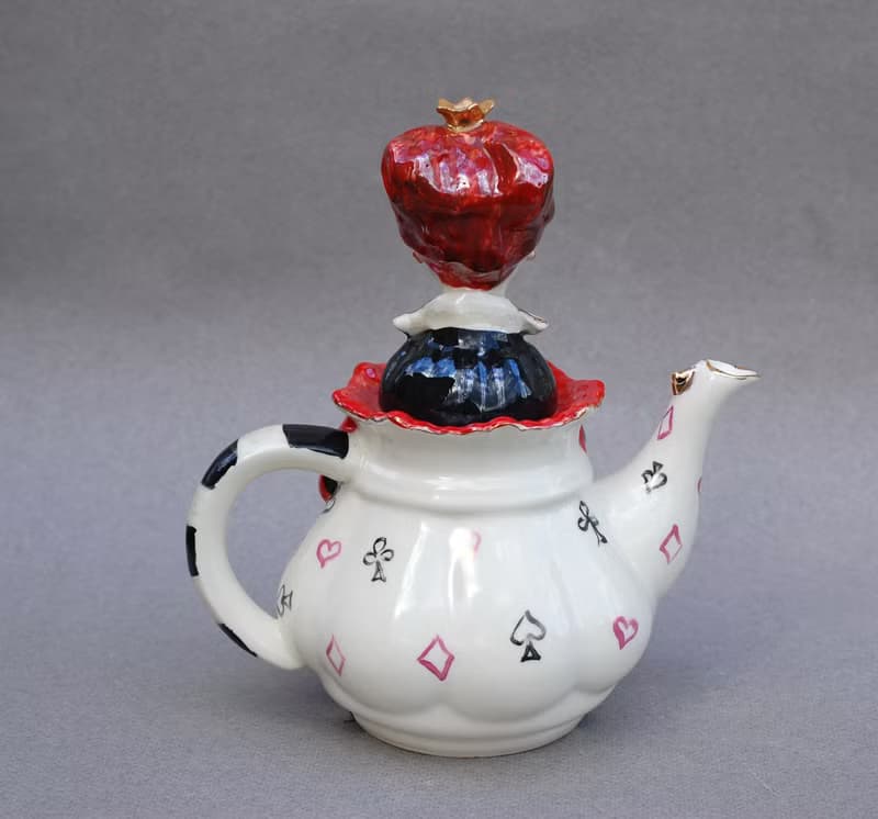 Handmade porcelain teapot, Alice in Wonderland ,Red Queen ,Teapot figurine
