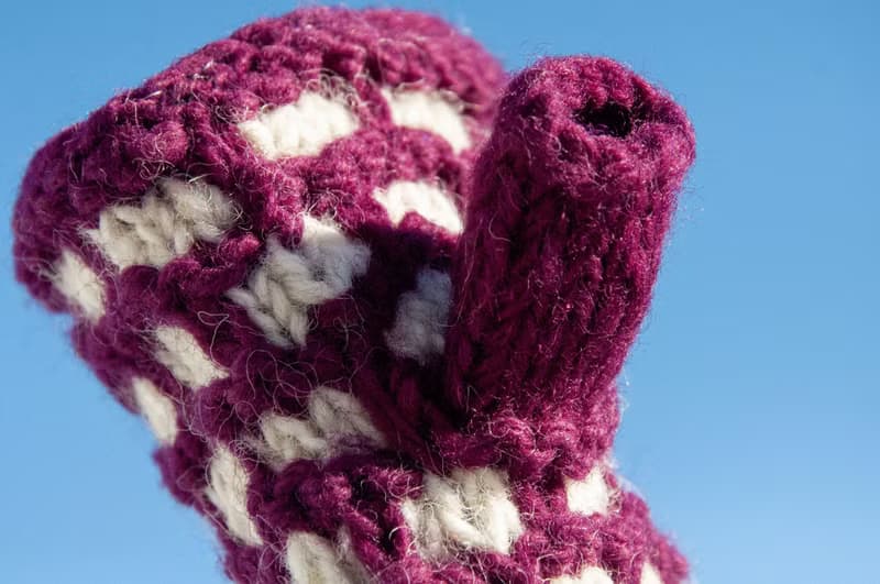 手織純羊毛針織手套/露趾手套/內刷毛手套/保暖手套-北歐白色紫紅