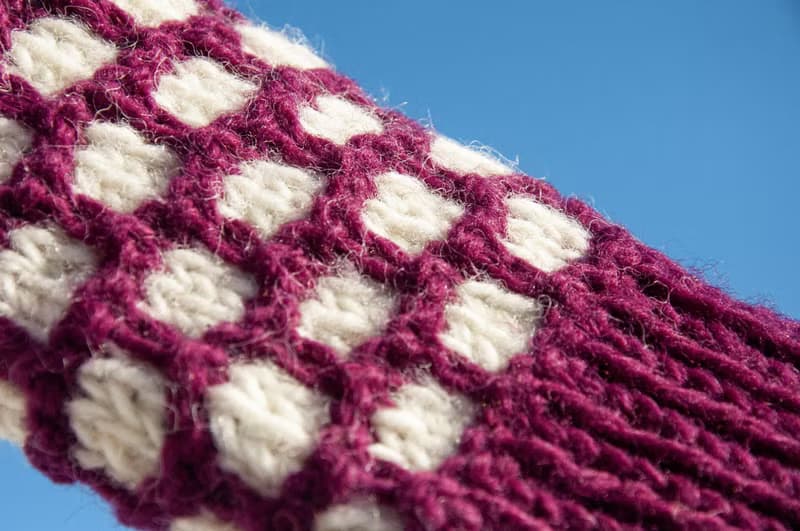 手織純羊毛針織手套/露趾手套/內刷毛手套/保暖手套-北歐白色紫紅