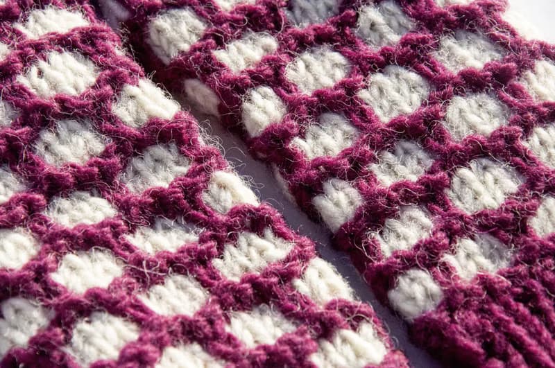 手織純羊毛針織手套/露趾手套/內刷毛手套/保暖手套-北歐白色紫紅